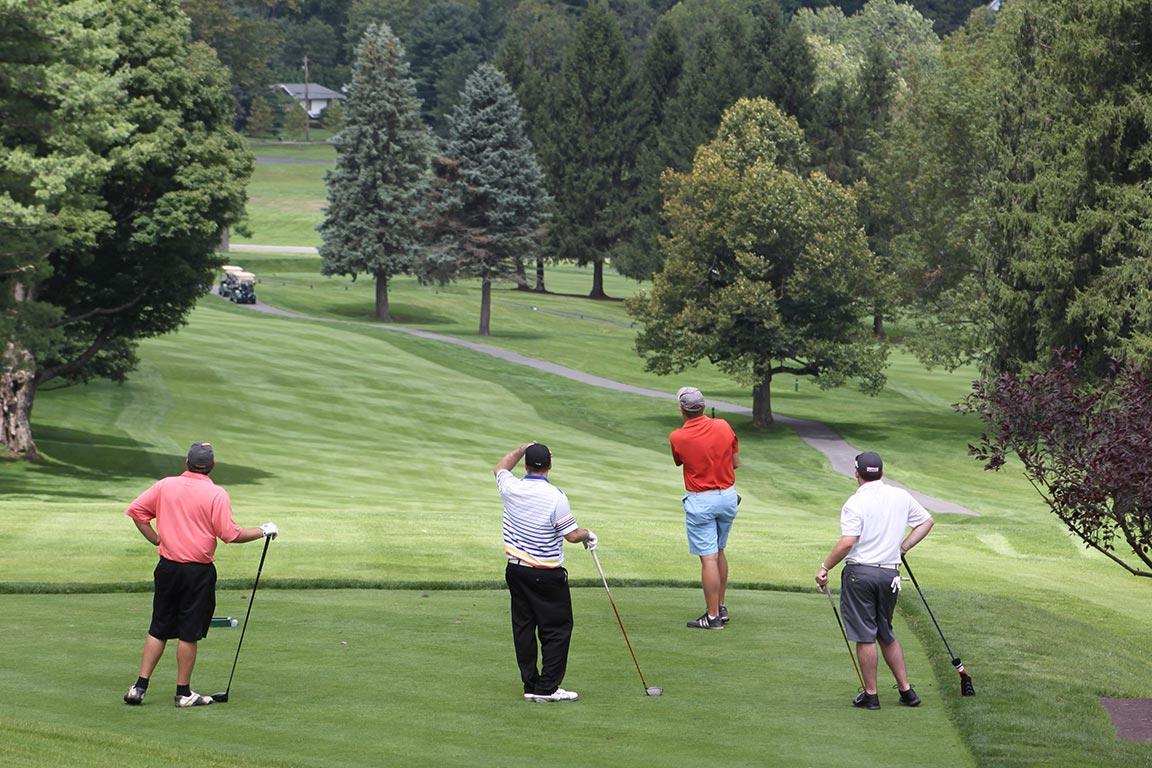 四个高尔夫球手望着远方